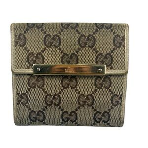 Gucci Vintage GG Supreme Canvas French Wallet with Bar Closure.